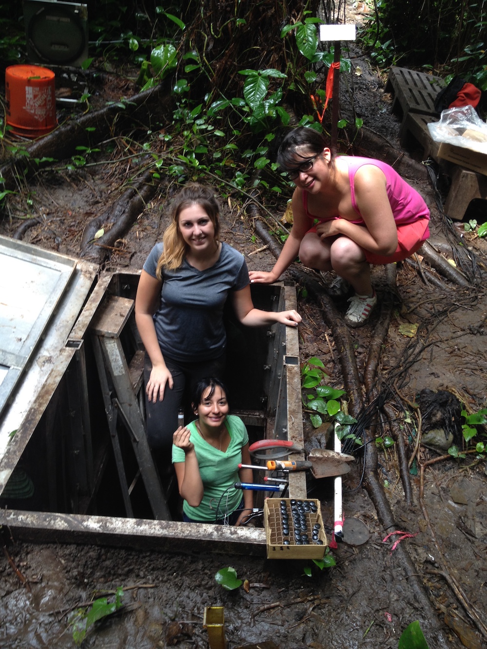 Meghan, Letza, and Fatima collecting pre-drought samples for bulk soil water isotope analysis.