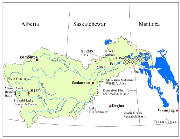 Geographical location of the South Saskatchewan River basin, Canada.