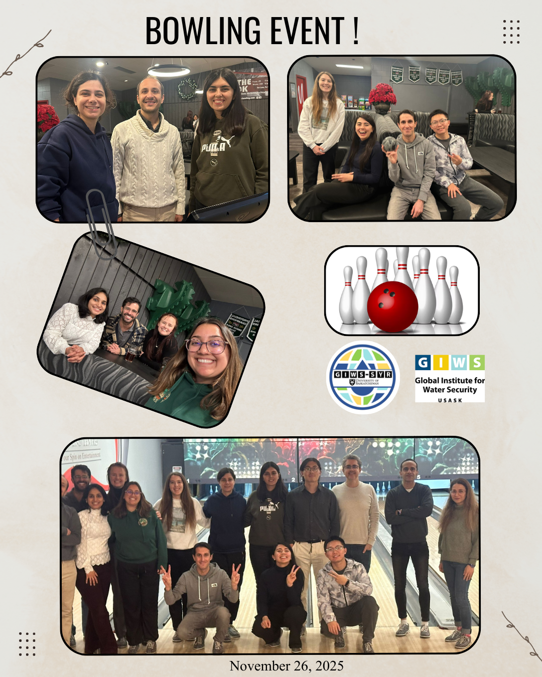 Picture collage of the bowling event 2025